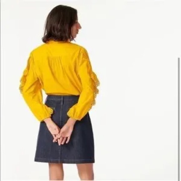 J. Crew 100% Cotton Ruffle Sleeve Eyelet Embroidered Blouse Size L - Picture 2 of 11